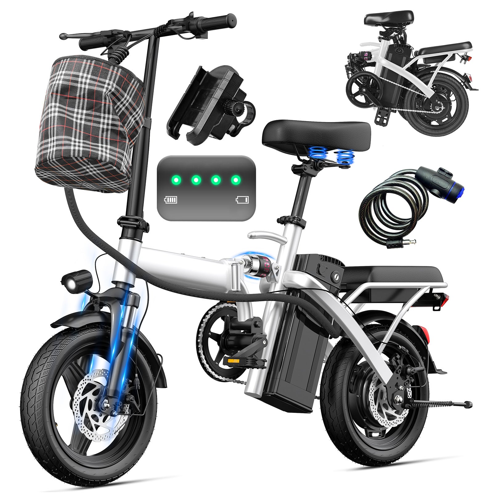 Folding Electric Bike for Adults and Teens, 560W Motor 24MPH Compact Commuter Ebike, 32 Miles Range, 48V 10Ah Battery, 3-Level Pedal Assist, 14" Foldable Mini Electric Bicycle, UL 2849 Certified Folding Electric Bike for Adults and Teens, 560W Motor 24MPH Compact Commuter Ebike, 32 Miles Range, 48V 10Ah Battery, 3-Level Pedal Assist, 14" Foldable Mini Electric Bicycle, UL 2849 Certified