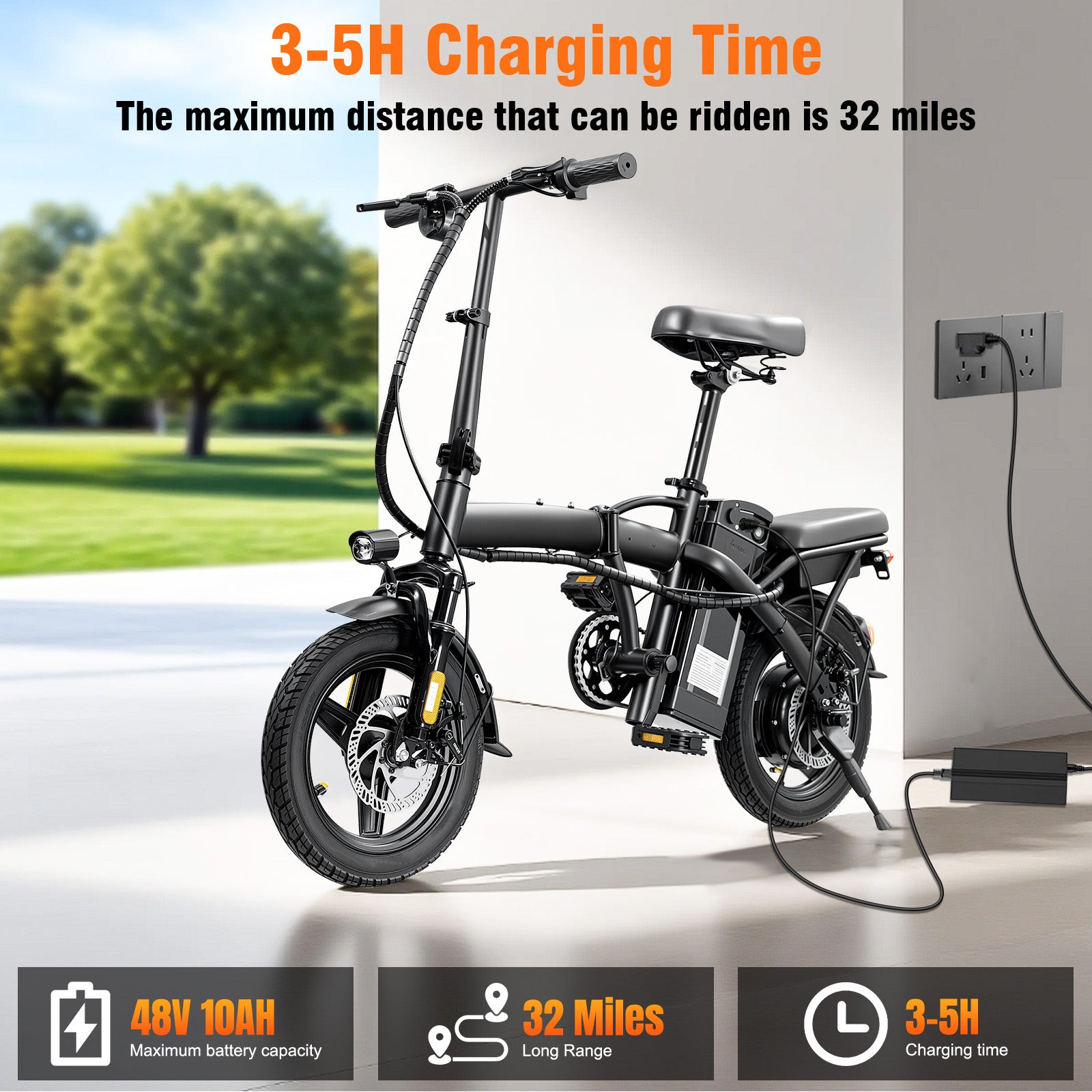 Folding Electric Bike for Adults, 560W Motor, 48V Battery, 24MPH | Dual Disc Brakes | 3-Level Pedals Assist | 14" Compact Foldable | UL 2849 Certified | Commuter City ebike