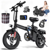 14 Inch Folding Electric Bicycle, 560W Adult Electric Bicycle, 48V 10.4Ah, Maximum Range of 32 Miles, Dual Disc Brake Safety System, 3-Speed Riding, Front Fork with Shock Absorption, Black
