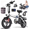14 Inch Folding Electric Bicycle, 560W Adult Electric Bicycle, 48V 10.4Ah, Maximum Range of 32 Miles, Dual Disc Brake Safety System, 3-Speed Riding, Front Fork with Shock Absorption, White