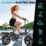 Folding Electric Bike for Adults and Teens, 560W Motor 24MPH Compact Commuter Ebike, 32 Miles Range, 48V 10Ah Battery, 3-Level Pedal Assist, 14" Foldable Mini Electric Bicycle, UL 2849 Certified