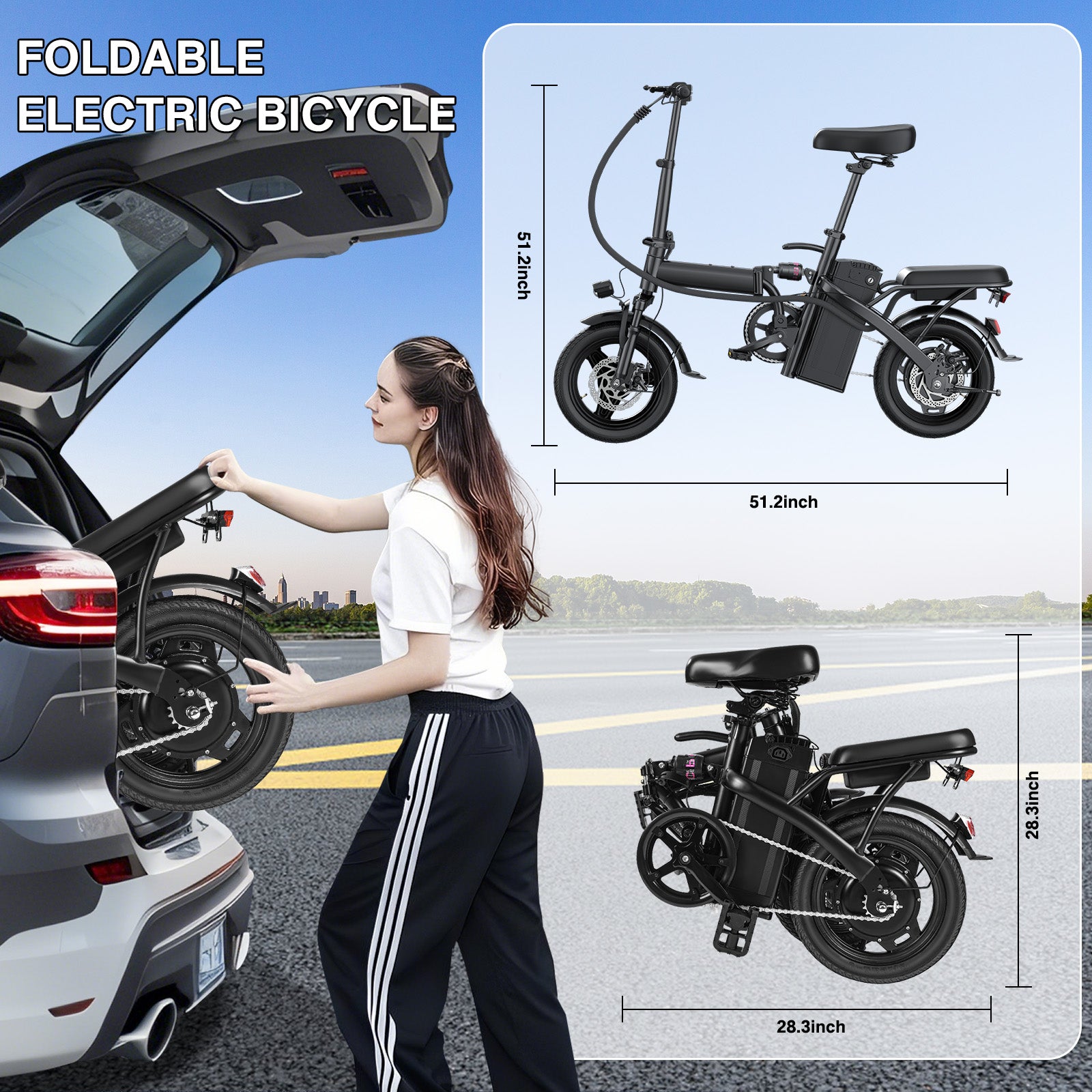 Folding Electric Bike for Adults and Teens, 560W Motor 24MPH Compact Commuter Ebike, 32 Miles Range, 48V 10Ah Battery, 3-Level Pedal Assist, 14" Foldable Mini Electric Bicycle, UL 2849 Certified