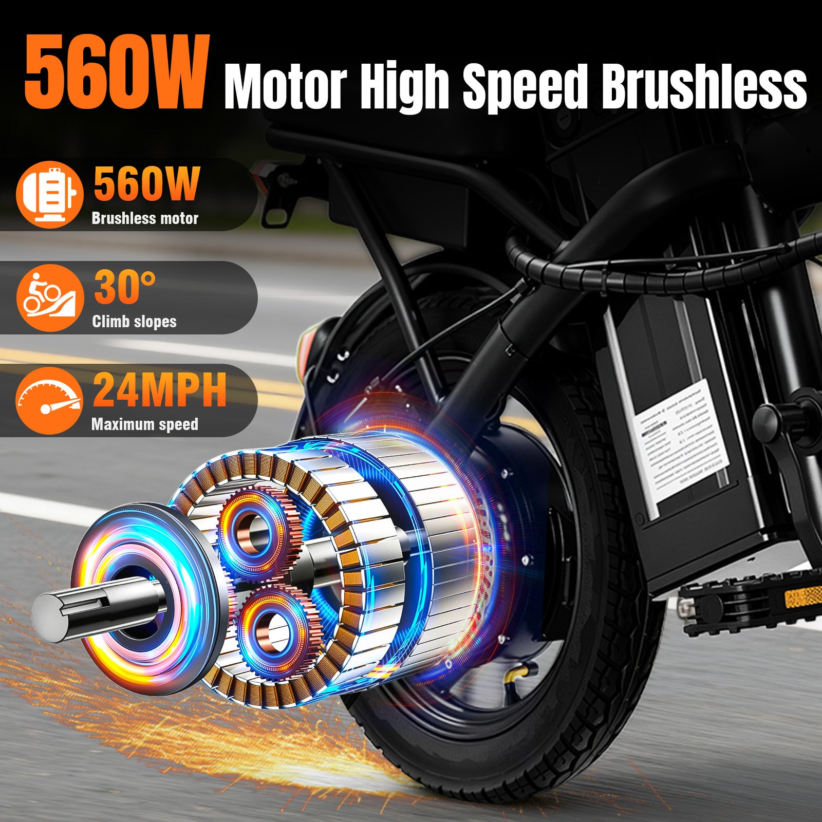 Folding Electric Bike for Adults, 560W Motor, 48V Battery, 24MPH | Dual Disc Brakes | 3-Level Pedals Assist | 14" Compact Foldable | UL 2849 Certified | Commuter City ebike