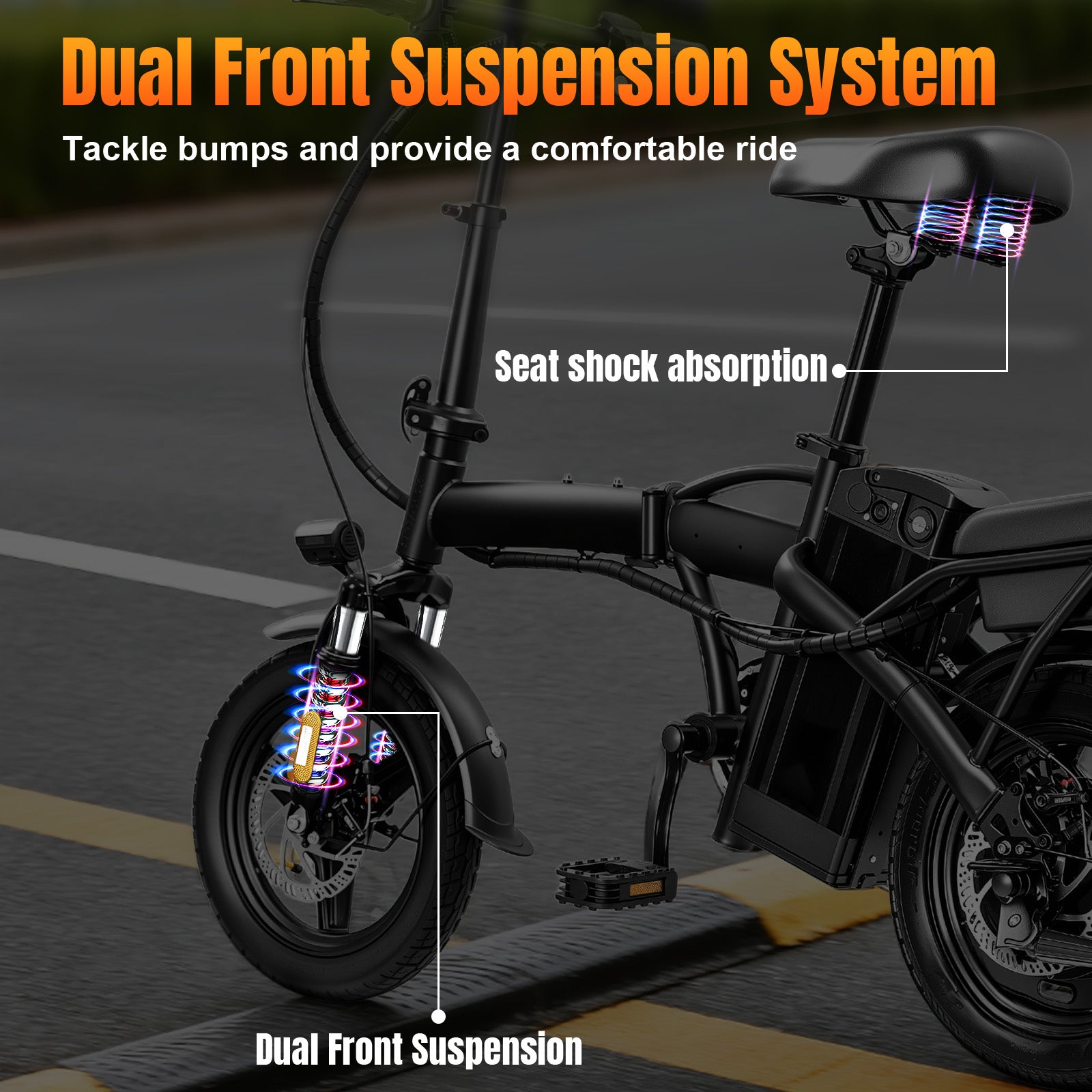 Folding Electric Bike for Adults, 560W Motor, 48V Battery, 24MPH | Dual Disc Brakes | 3-Level Pedals Assist | 14" Compact Foldable | UL 2849 Certified | Commuter City ebike